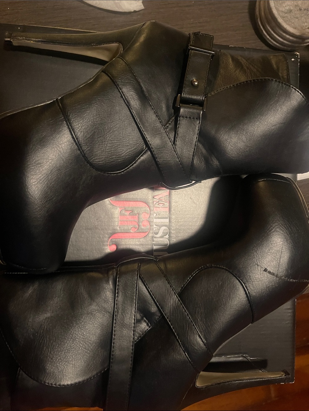 JustFab Black Stiletto Platform Ankle Boots - Picture 4 of 7